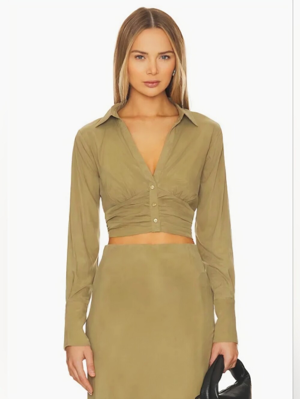 SOVERE "Atone" Long Sleeve Crop Top Small Olive Green Revolve